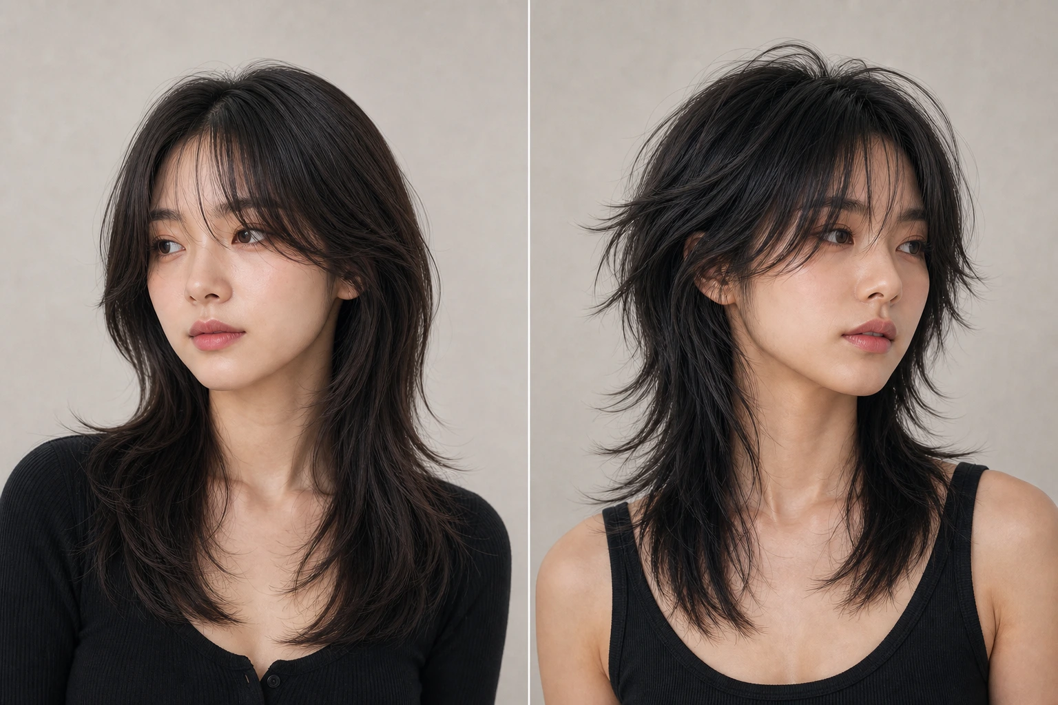 Korean Wolf Cut ou Wolf Cut Classique: Lequel se Porte le Mieux ? comparison visual